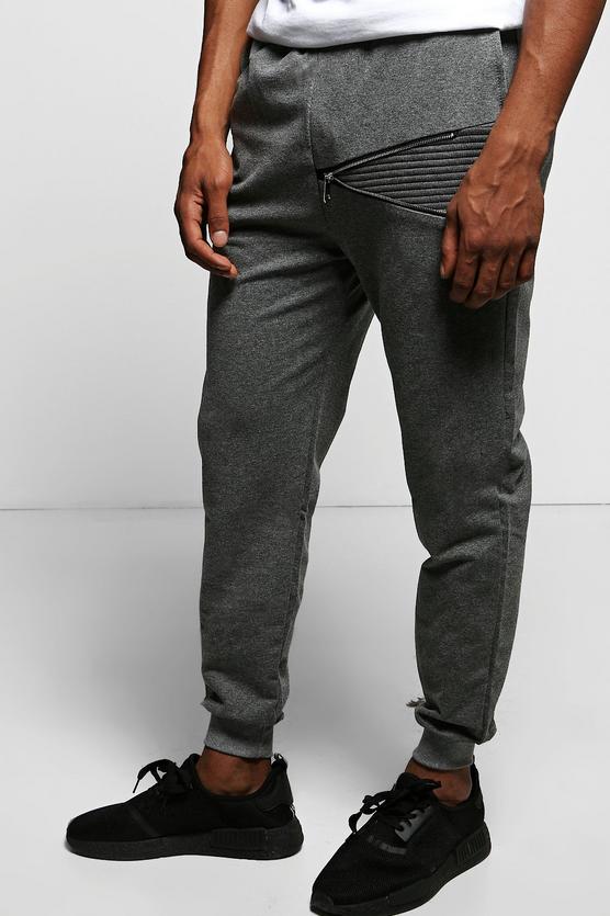 Skinny Fit Biker Detail Joggers with Zip